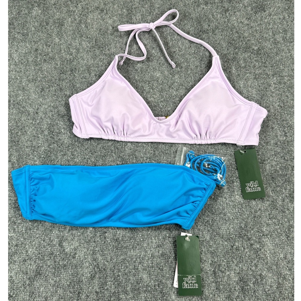 Womens Large Blue Bandeau and Lilac Halter Bikini Tops Lot of 2 NWT